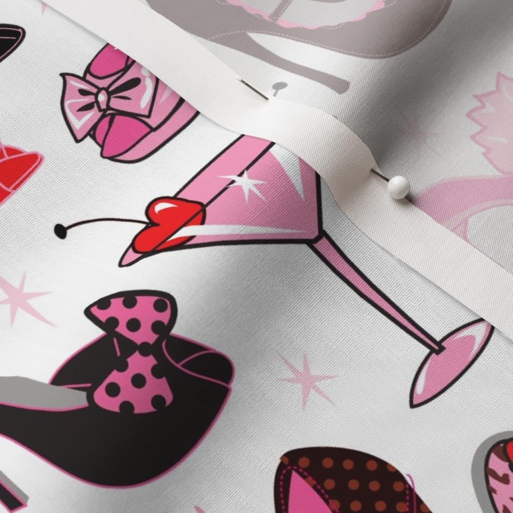 Spoonflower Fabric - Retro Shoes Pink Martinis Large Cute Vintage Art Printed on Cotton Poplin Fabric by The Yard - Sewing Shirting Quilting Dresses Apparel Crafts