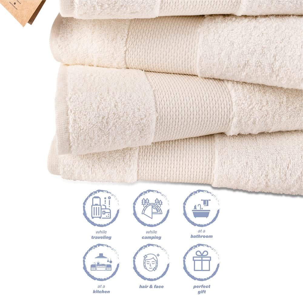 Hencely Premium Bath Towel Set of 4-28x58 Inches - High Absorbency, Quick Drying - 100% Soft Turkish Cotton Towels - Ideal for Home, Bathroom, Hotel, Spa, and Gym - Ivory