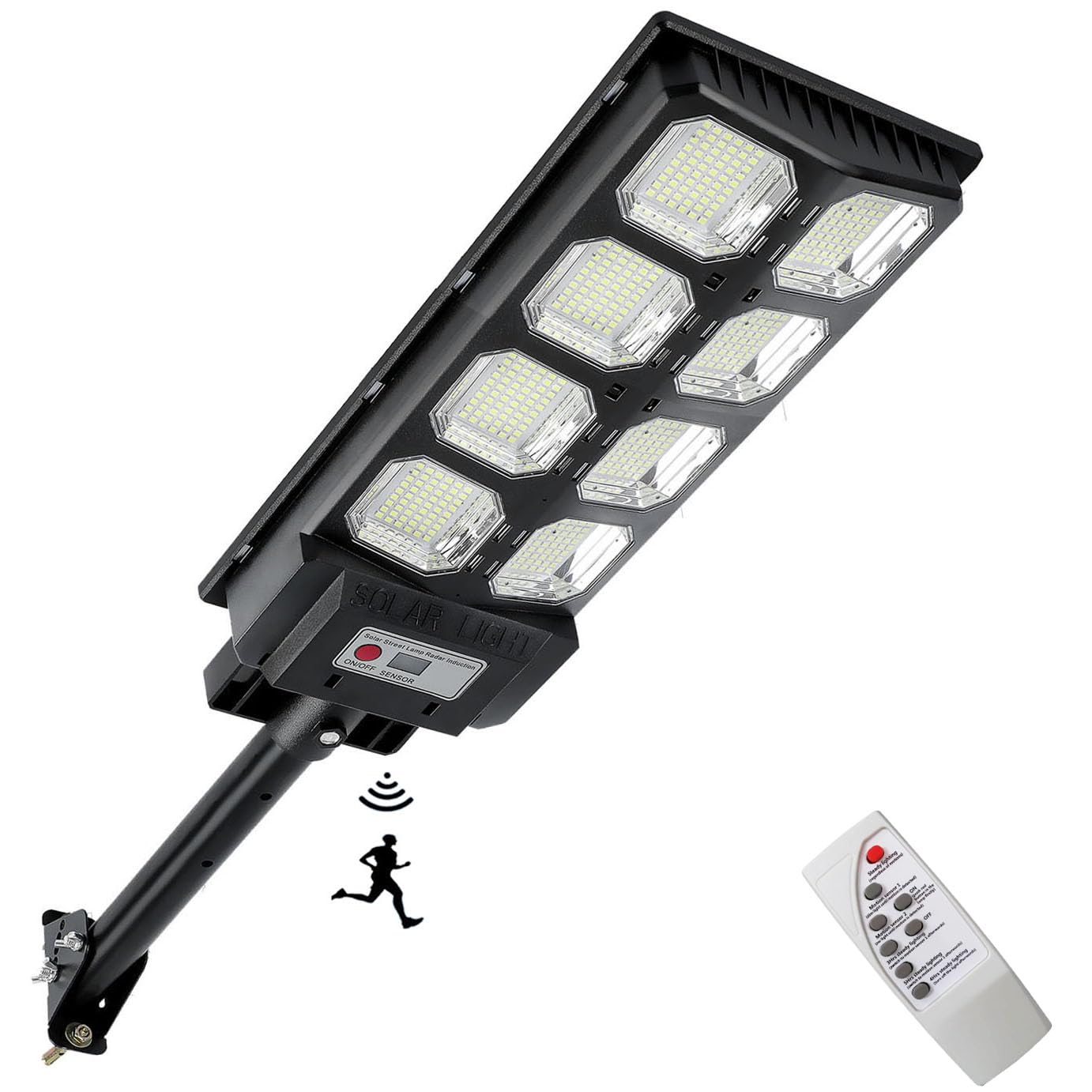 Solar Street Lights, 480 LED 6500K Outdoor Dusk to Dawn Motion Sensor Flood Light with Remote Control, 4 Lighting Modes, Waterproof Security Wall Lamp for Court Yard Garden Parking Lot