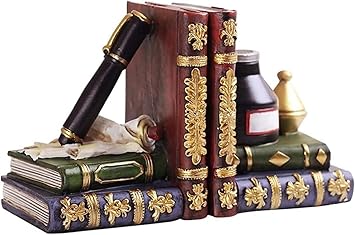 Bellaa 25389 Bookends Antiques Pen Ink Lamp Magical Oldworld Liabrary Office Book Ends for Shelves Stopper Vintage Collection Heavy Duty & Sturdy Non-Skid