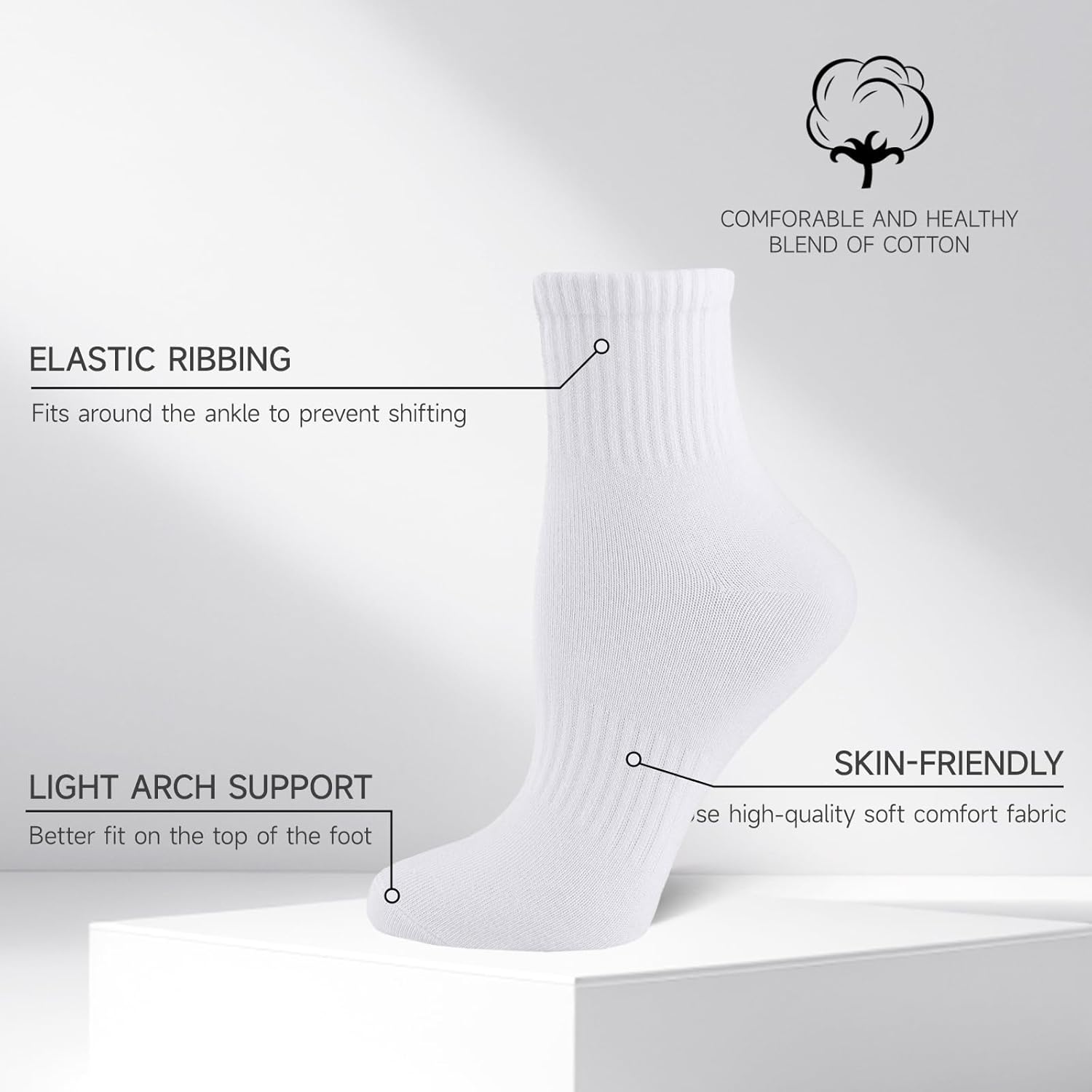 eallco Mens Ankle Socks Cotton Quarter Thin Ankle High Mini Crew Socks for Men 6 Pairs - Image 8