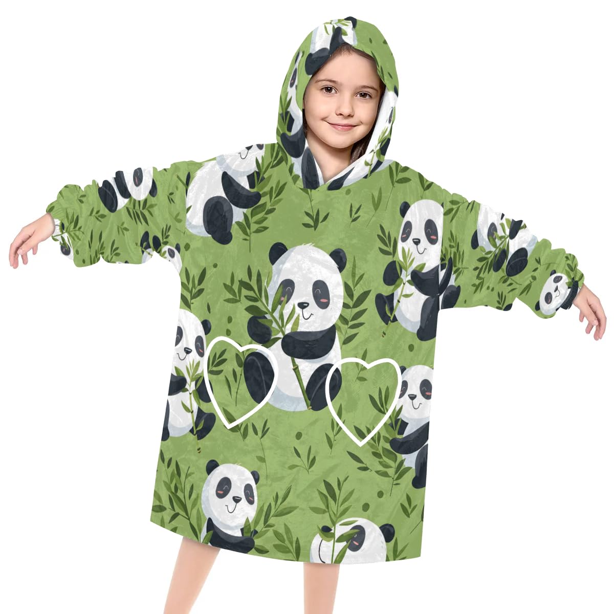 Wearable Blanket Hoodie for Kids, Inquisitive Panda Fleece Sweatshirt Blanket Oversized Blanket Sweatshirt with Pocket Flannel Warm Hooded Blanket 6-10 Year Old Girl Boy Gift, One Size