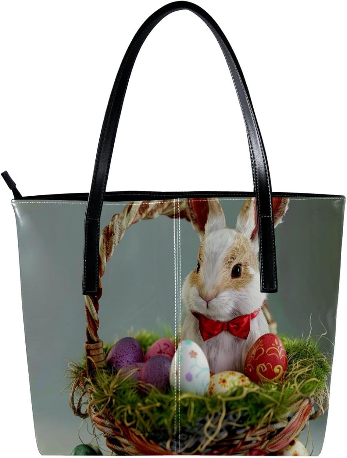[YTYVAGT] 女性用財布、トートバッグ美学、レディーストートハンドバッグ,イースターの卵と白いウサギ