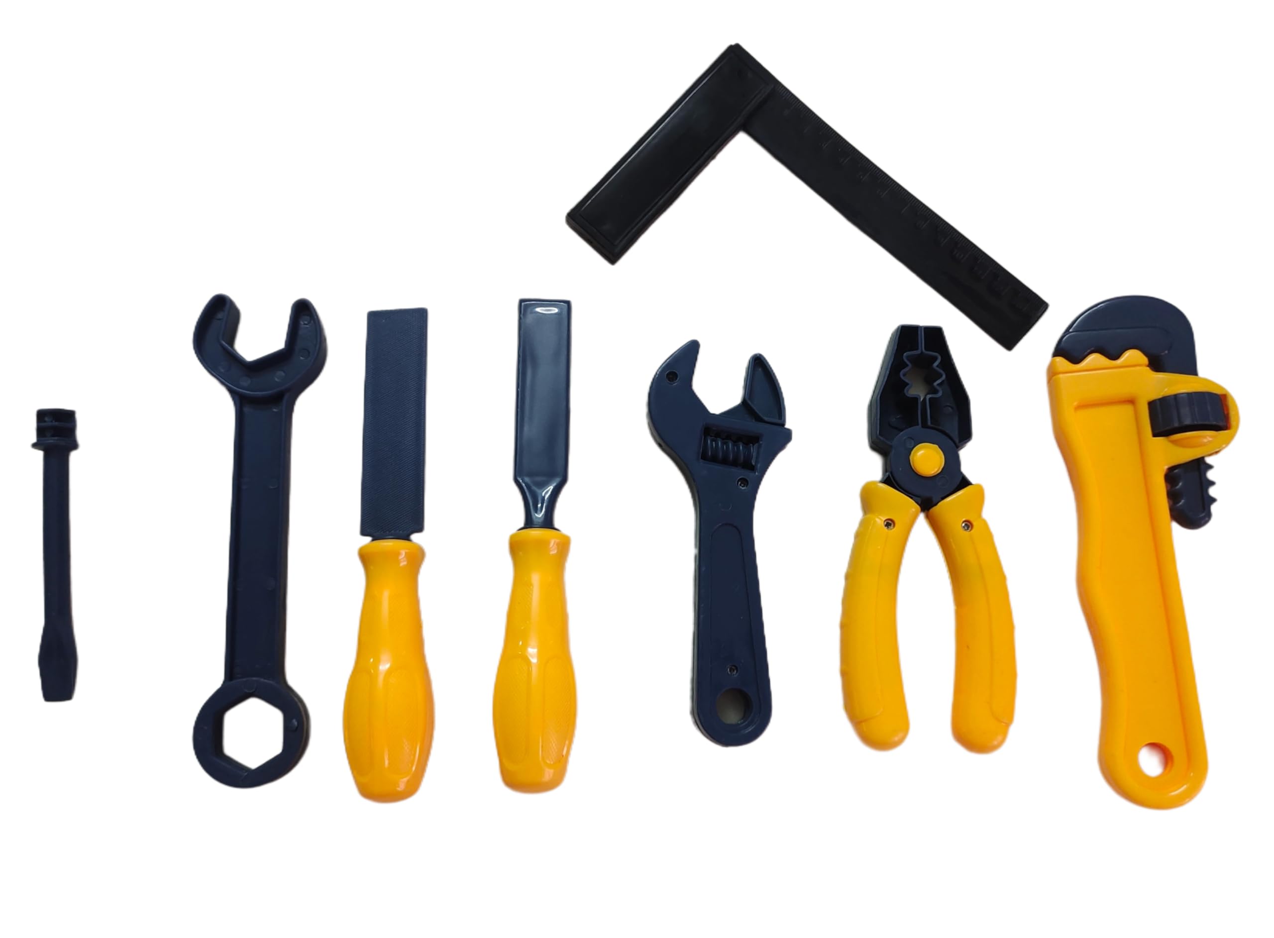 Stylomart 8-Piece Kids Play Toolkit Toy Set – Safe Plastic Construction Tools for Pretend Play, Includes Wrench, Screwdriver, and More, Fun Toy Set for Boys & Girls, Ideal for Imaginative Play