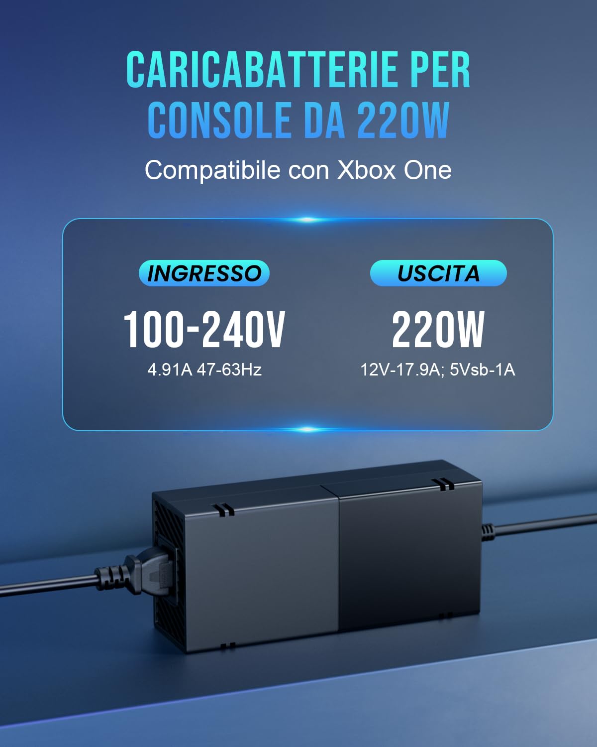 Alimentatore per Xbox One, Adattatore AC con Ventola Silenziosa, Versione Silenziosa Migliorata, Compatibile con 100-240V, Caricabatterie per Console Xbox One