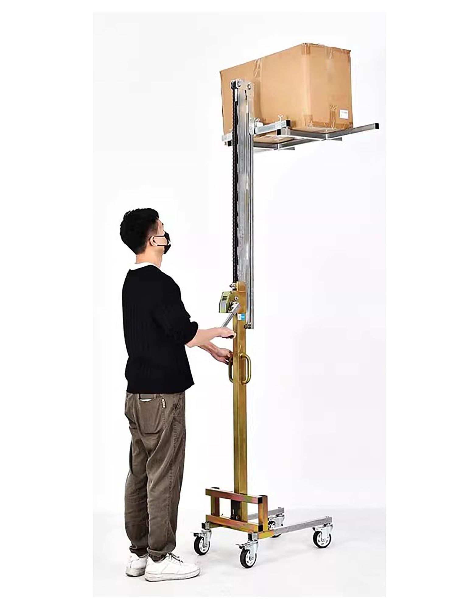 Gerbeur manuel - Chariot élévateur en acier galvanisé for garage et entrepôt, capacité de 80 kg, chariot élévateur à manivelle robuste