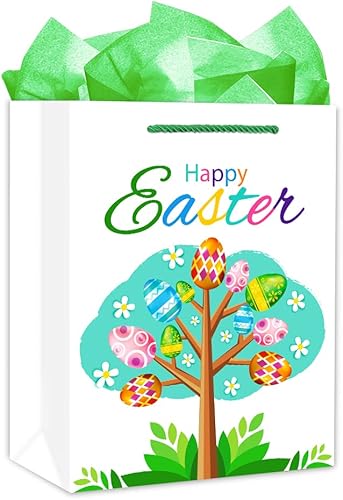 FaCraft - Bolsa de regalo de Pascua con asas, bolsas de regalo de Pascua de 11.5 pulgadas para niños y niñas, bolsas de regalo grandes de huevos de