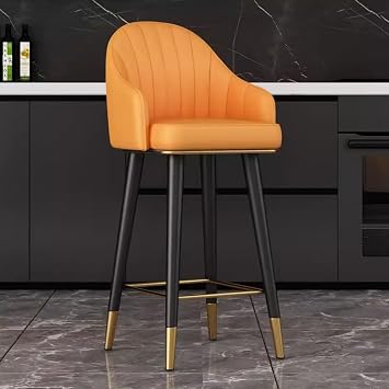 YCKEGEW 65cm/75cm Height Barstools Kitchen Counter Bar Stools with Back and Arm,Modern Bar Chair for Home Kitchen Island Coffee Shop,Sturdy Metal Legs Color Orange/B