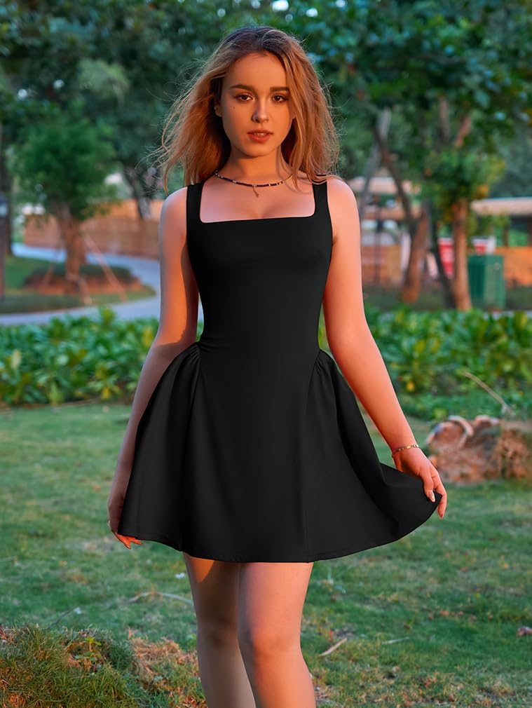 XXTAXN Women's Sexy Square Neck Tank Sleeveless Corset Club Night Ruffle A Line Mini Dress - Image 4