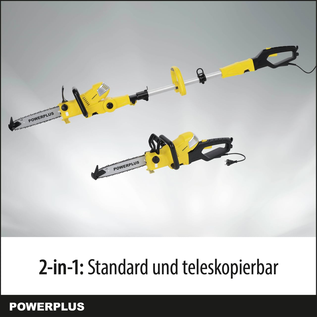 POWER plus elektrische Teleskop-Kettensäge 900W POWXG1032 2 in 1 elektrische Säge mit 300 mm Schwert, automatischer Kettenschmierung, Gartengeräte für einfache & anspruchsvolle Gartenarbeit