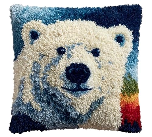 Henypt Multicolor Latch Hook Kits For Adultspolar Bear Diy Rug Hooking Pillow Cover Cra