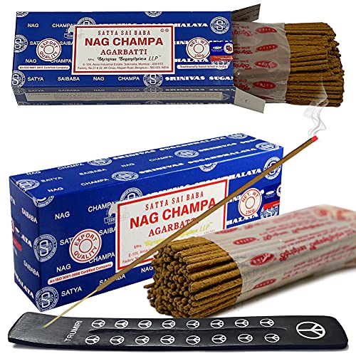 TRUMIRI Incense Stick Holder Bundle with Satya Sai Baba Nagchampa 250g Incense Sticks - Pack of 2 (Approx 500 Sticks)