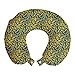 ABAKUHAUS Floral Amarillo Cojín de Viaje para Soporte de Cuello, Hojas flotantes, de Espuma con Memoria y Funda Estampada, 30x30 cm, Cielo Azul Amarillo