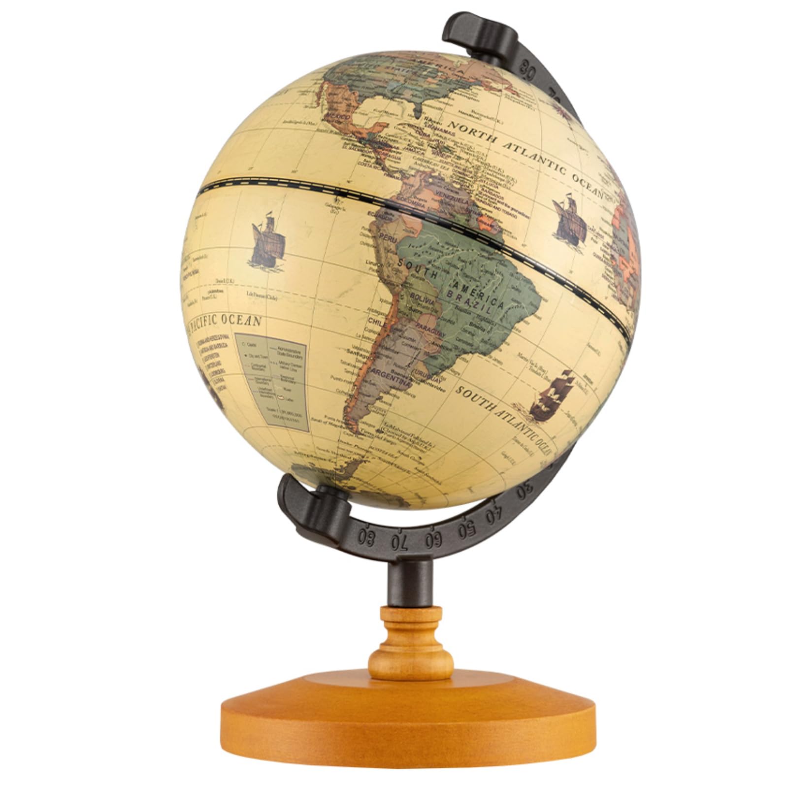 Maxmass 14cm Diameter World Globe, Educational School Globes with with Metal Meridian and Non-slip Base, Desktop Geographic Globe 360° Rotating Earth Globes Political Map for Home Office Classroom