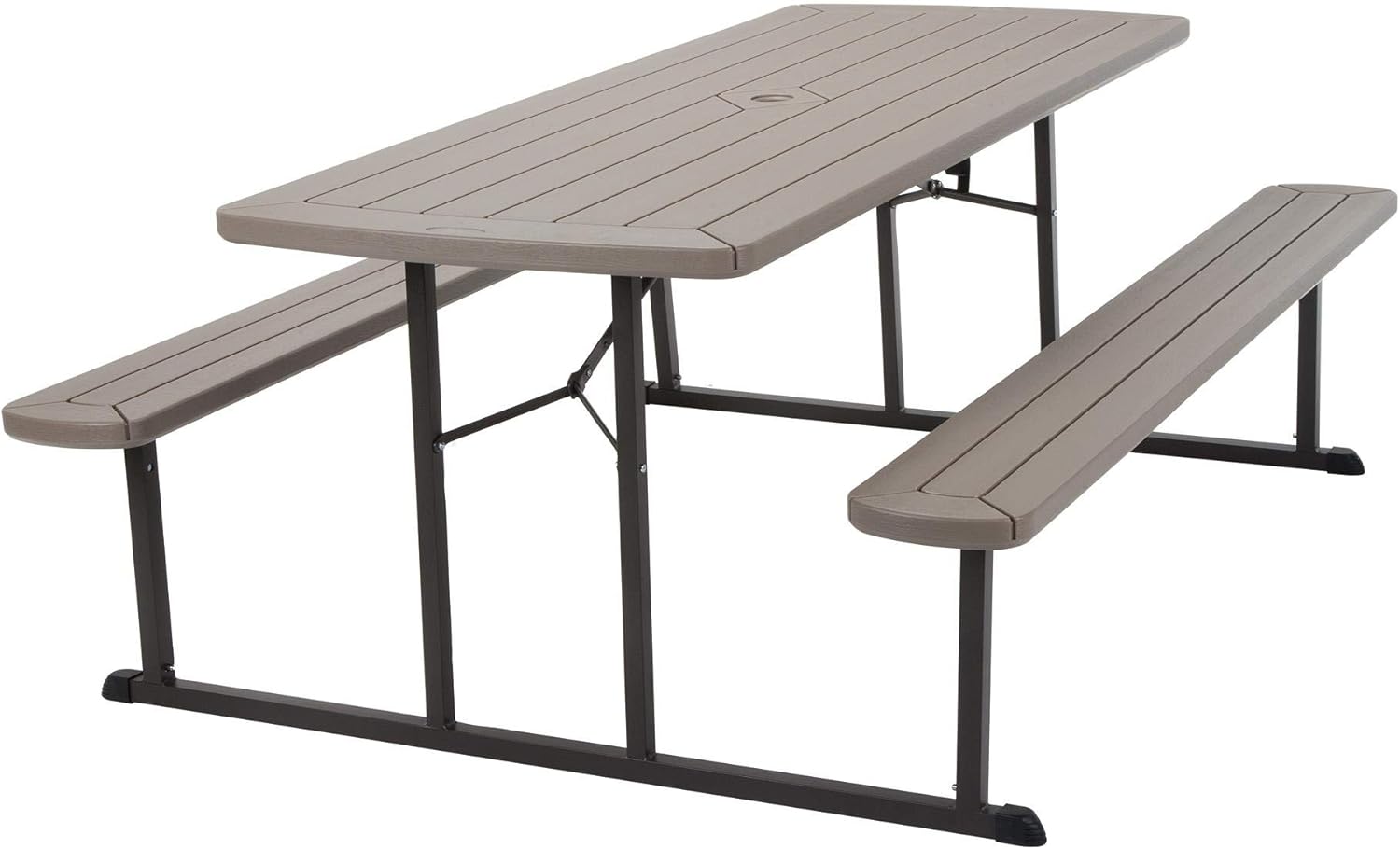 COSCO Outdoor Living 6 ft. Folding Picnic Table, Taupe Wood Grain with Brown Legs Taupe Wood Folding Picnic Table