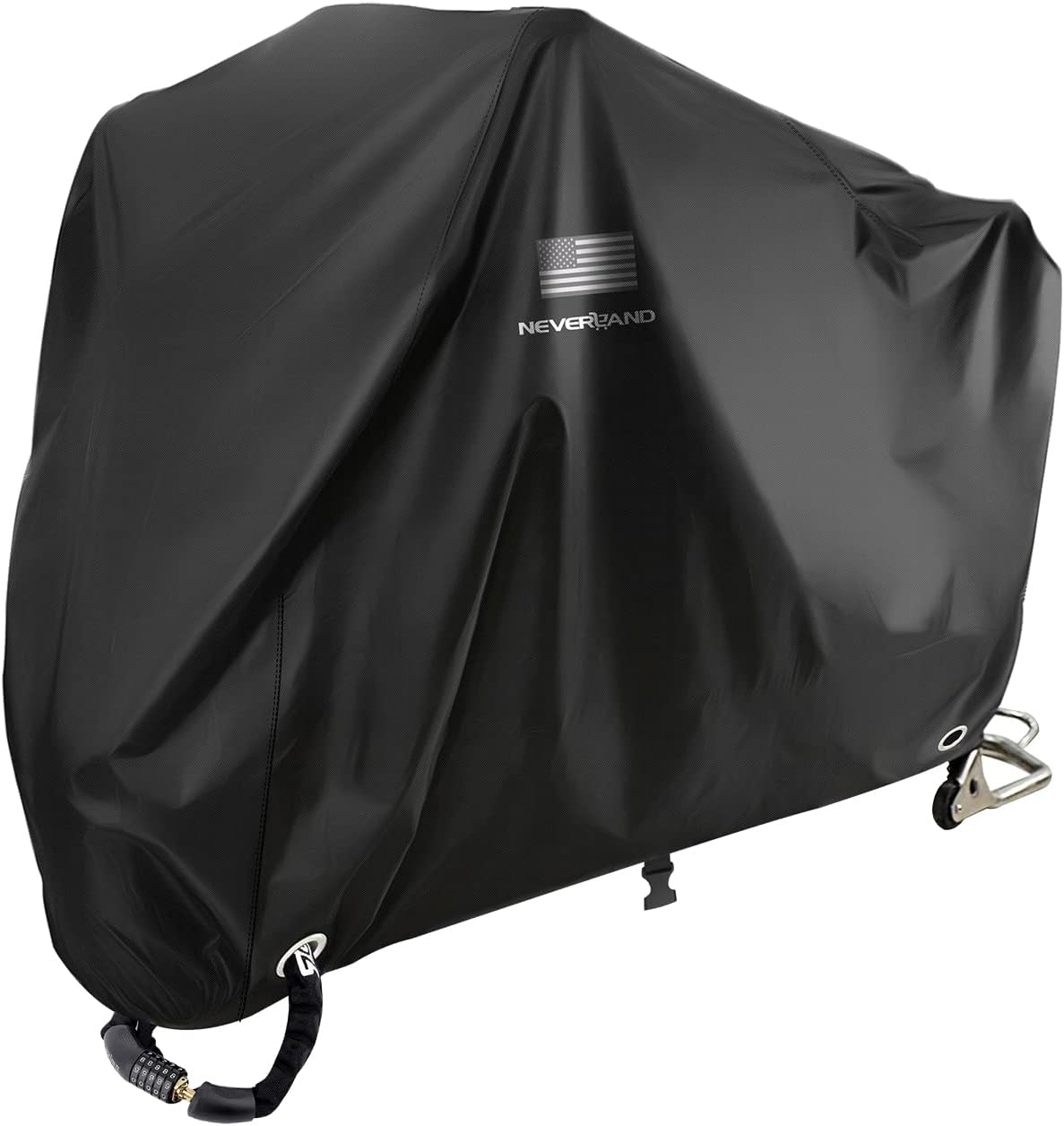 NEVERLAND Motorcycle Cover, Black Scooter Cover Waterproof Outdoor All Season, Motorbike Cover with Refletive Logo, Lock-Hole, Bandage, Storage Bag-Protect Against Dust, Debris, Rain and Weather(L) NEVERLAND Motorcycle Cover, Black Scooter Cover Waterproof Outdoor All Season, Motorbike Cover with Refletive Logo, Lock-Hole, Bandage, Storage Bag-Protect Against Dust, Debris, Rain and Weather(L)