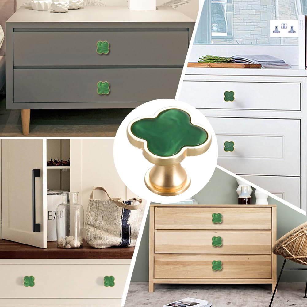 green knobs dresser SSYHQAX 6 pcs Brass Four-Leaf Clover Handle,Gold Cabinet Knobs Cabinet Drawer Furniture Kitchen Wardrobe Bathroom Decorative Door Pulls Zinc Alloy Single Hole Handle (Green) model_scarlett
