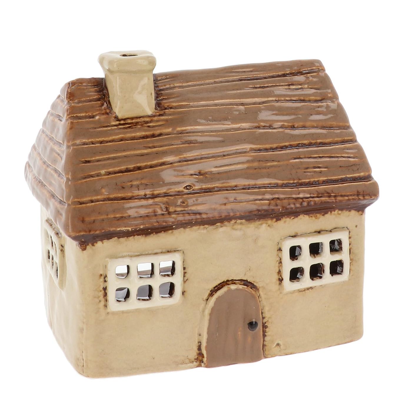 Shudehill Giftware Cream Village Pottery Thatched Roof House Tealight Holder - Aqua, Blue, Pink & (Cream)