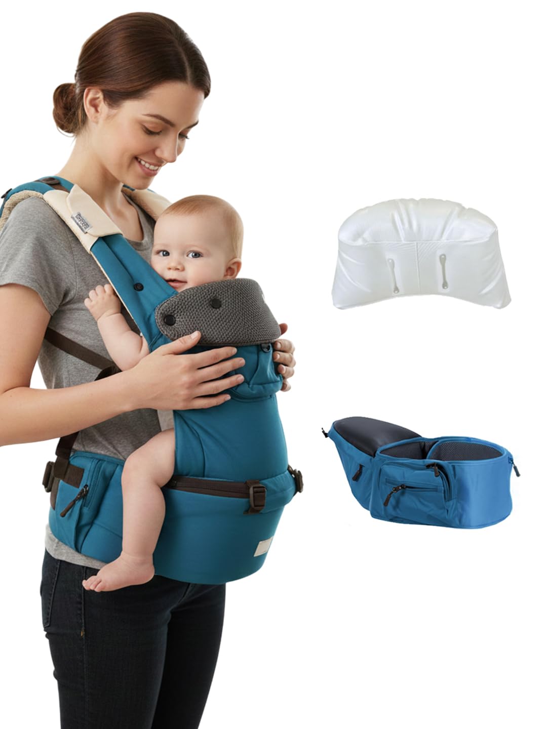 POLKA TOTS 6 in 1 Hip Seat Baby Carrier with Airbag Seat in Blue Color, Adjustable Waist & Comfortable Lumbar Support, Mostly Suitable for C Section Mother (3 to 36 Month) Infant-image-36
