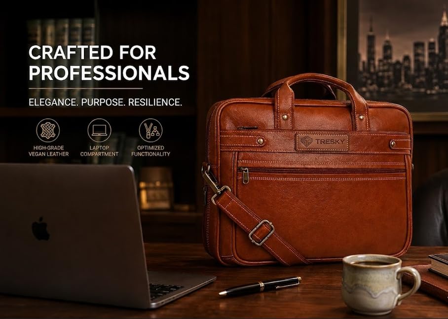 Image of Faux Leather Laptop Messenger Office Bag Briefcase for Work for Men