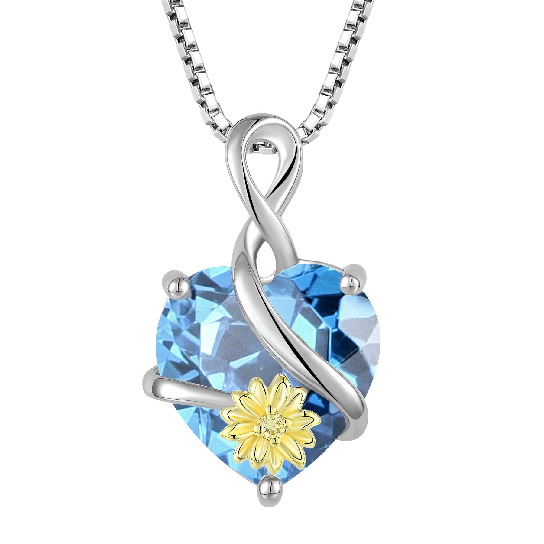 STARNNY Infinity Sunflower Birthstone Necklace for Women Sterling Silver Heart Necklace Jewelry for Women
