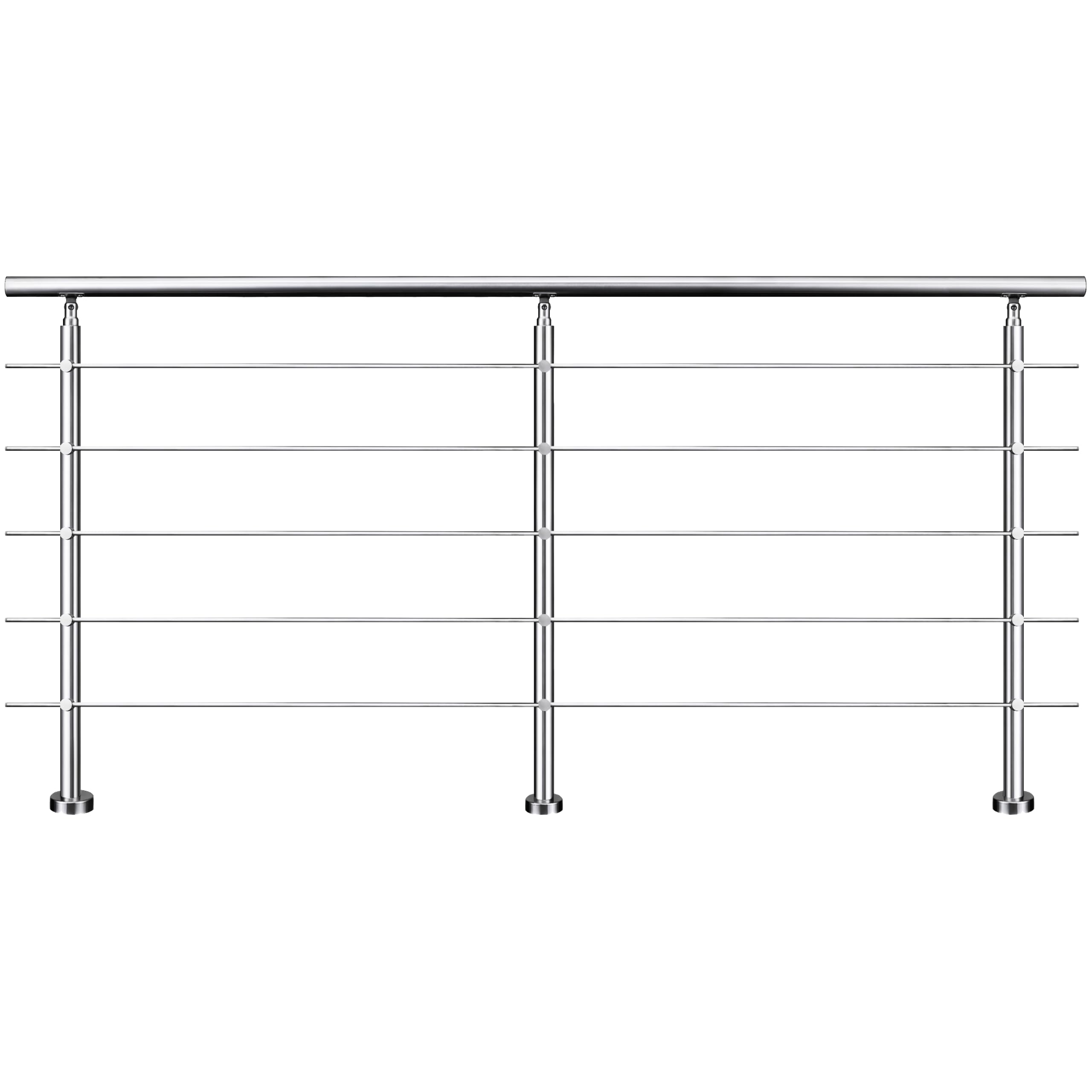 5-Bar Silver Stainless Steel Stair Handrail Safety Guardrail