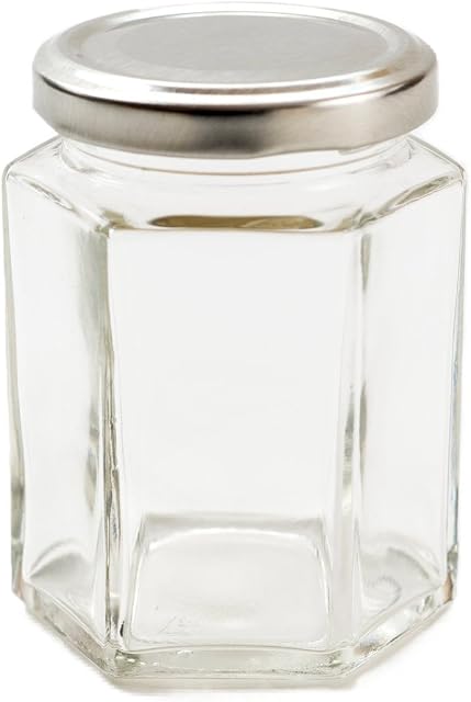 Nutley's 190ml Hexagonal Glass Jam Jars, Silver Lids (Pack of 6)