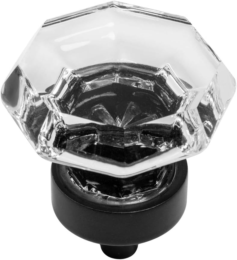 Cosmas 10 Pack 5268FB-C Flat Black Cabinet Hardware Knob with Clear Glass - 1-5/16 Diameter