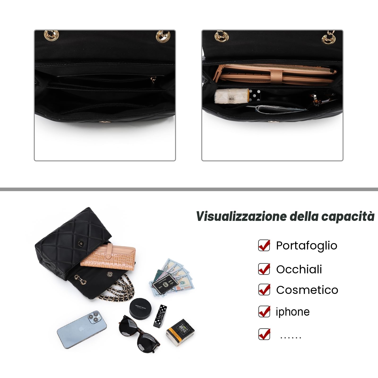 Gladdon Borsa a Tracolla da Donna Trapuntata in Pelle Vegana, con Scomparto per Carte di Credito, Regolabile, Rimovibile
