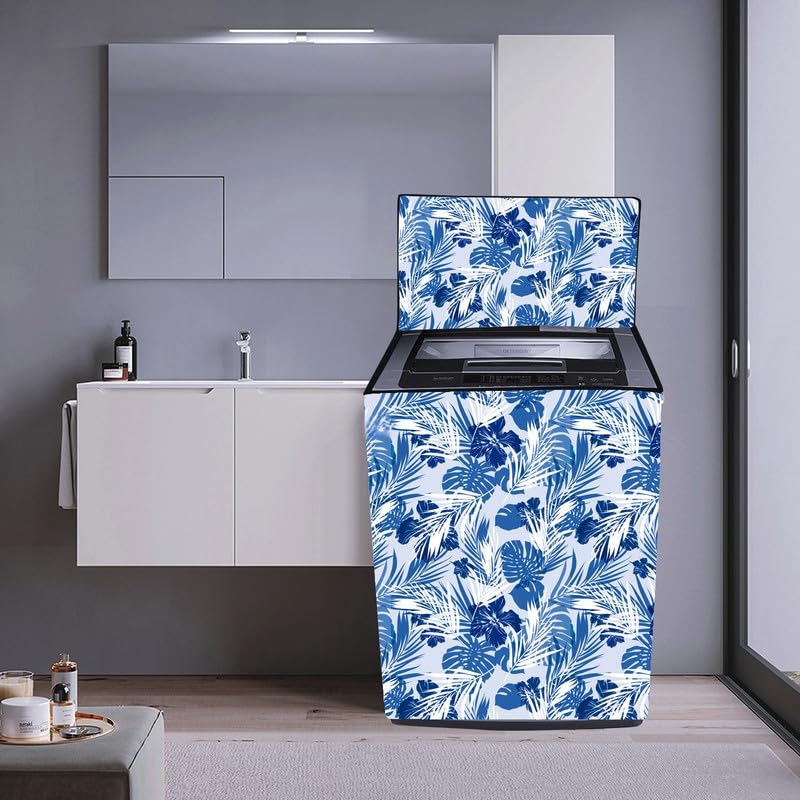 Image of Fully Automatic Top Load Washing Machine Cover Suitable For Samsung, Lg, Godrej, Whirlpool 6.5Kg, 7Kg, 7.5Kg, 8Kg, 9Kg, 10Kg, 11Kg ( 58Dx60Wx94H ), Waterproof Cover, White+Blue.