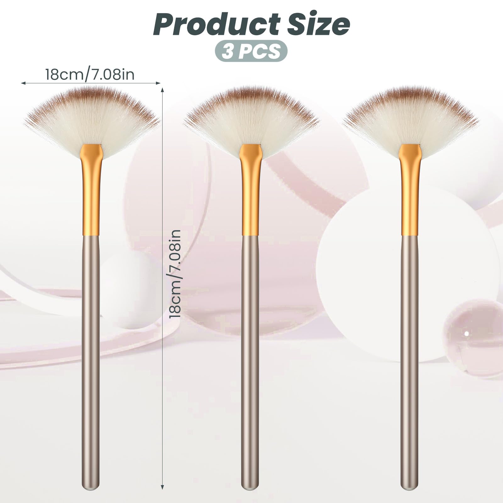 JIYIN 3Pcs Fan Brushes for Facial, Face Mask Applicator Soft Makeup Brushes Esthetician, Flat Head Fan Mask Acid Applicators for Women Mud Clay Masks Makeup Peel Brush(Gold)