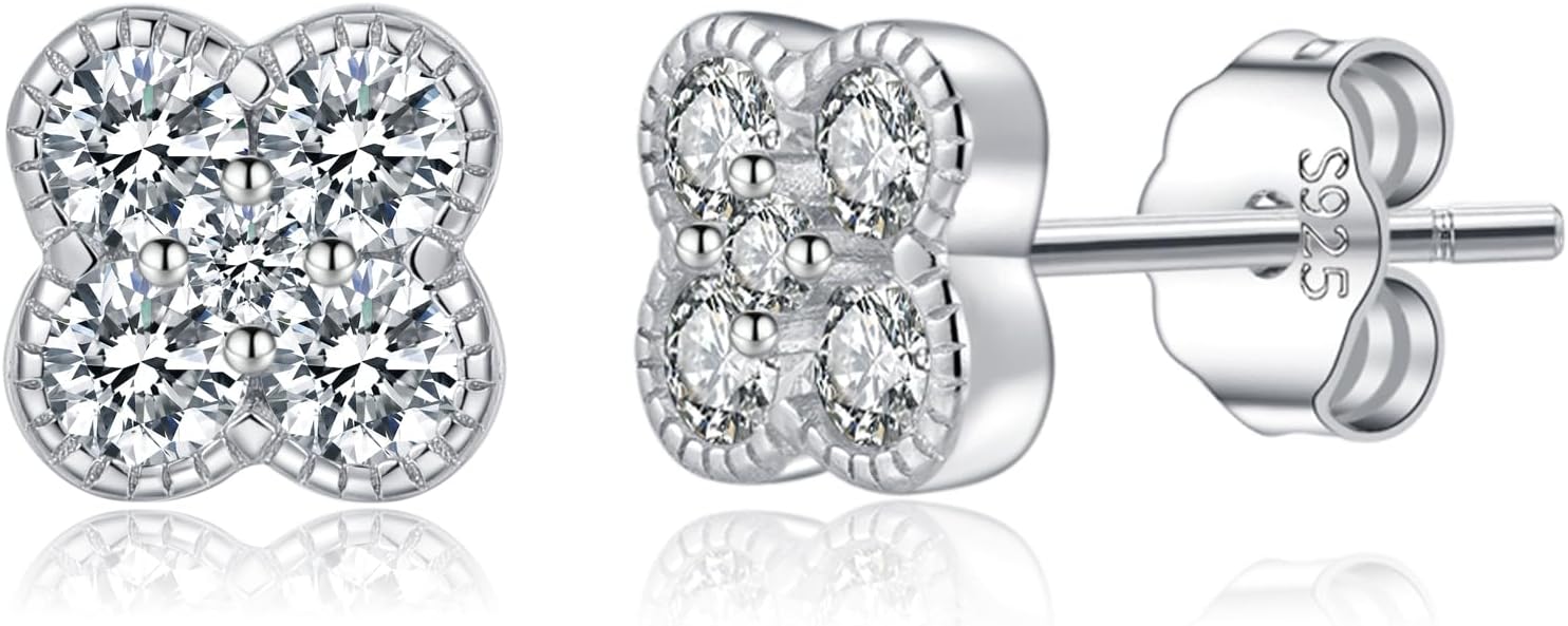 SLUYNZ Solid 925 Sterling Silver Small Clover Earrings Stud for Women Teens CZ Clover Stud Earrings