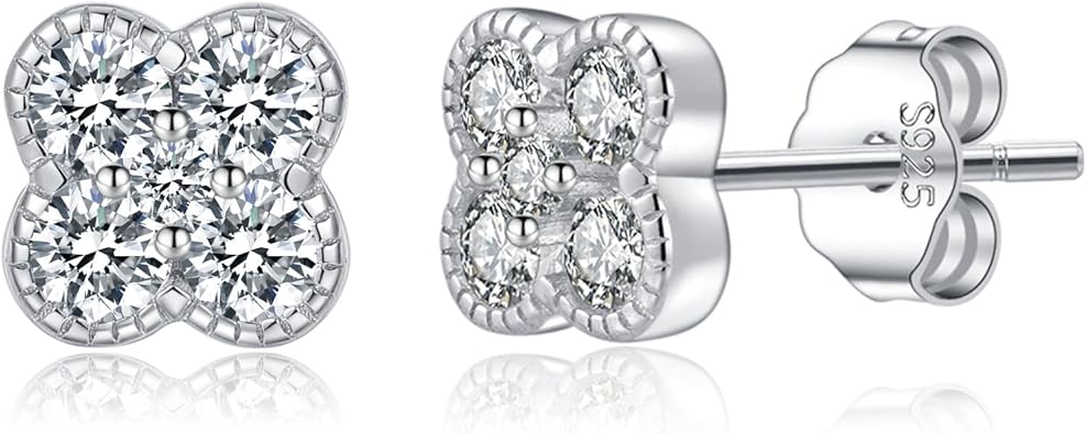 SLUYNZ Solid 925 Sterling Silver Small Clover Earrings Stud for Women Teens CZ Clover Stud Earrings