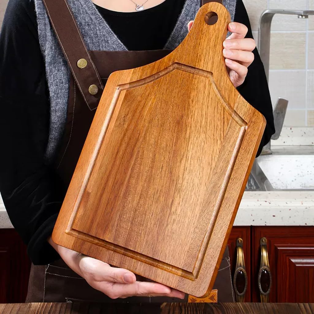 Tabla de Cortar de Madera, Tabla de Queso Madera Acacia con Asas Cortar(39 * 24 * 2cm)