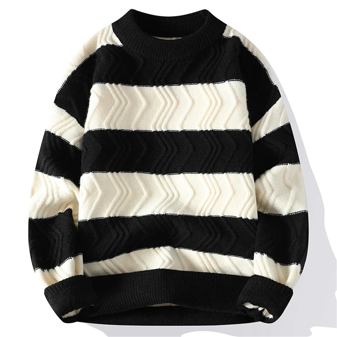 Maglione natalizio da uomo con scollo rotondo a righe maglione spesso caldo maglione allentato
