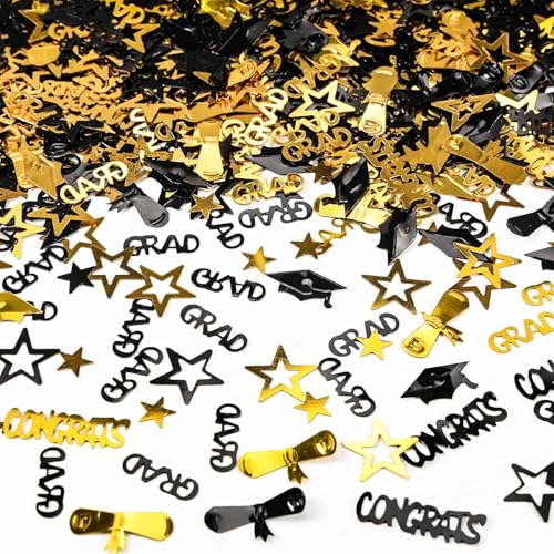 Gold Black Graduation Confetti 60g Congrats Grad Party Table Scatter Glitter Sprinkle for Graduation Decor Cap & Diploma Motifs