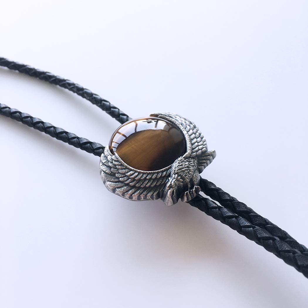 Vintage Fly Eagle W Nature Tiger Eye Stone Bolo Tie Collar de cuero