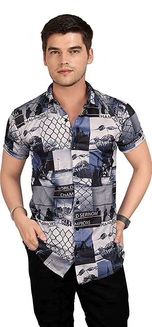 Mentific® Men's Digital Print 2-Way Lycra Half Sleeve Multi Designs Printed Shirts
