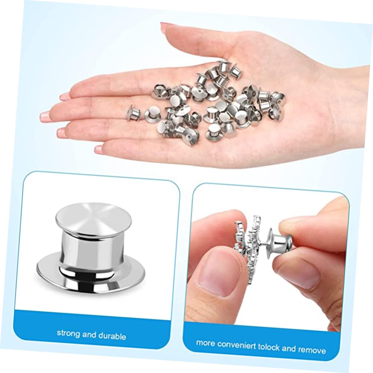 ARTIBETTER 100pcs Locking Pin Backs for Crafts Metal Clasp Fasteners for Badges Lapel Jewelry Making Design Smooth Finish Easy to Use
