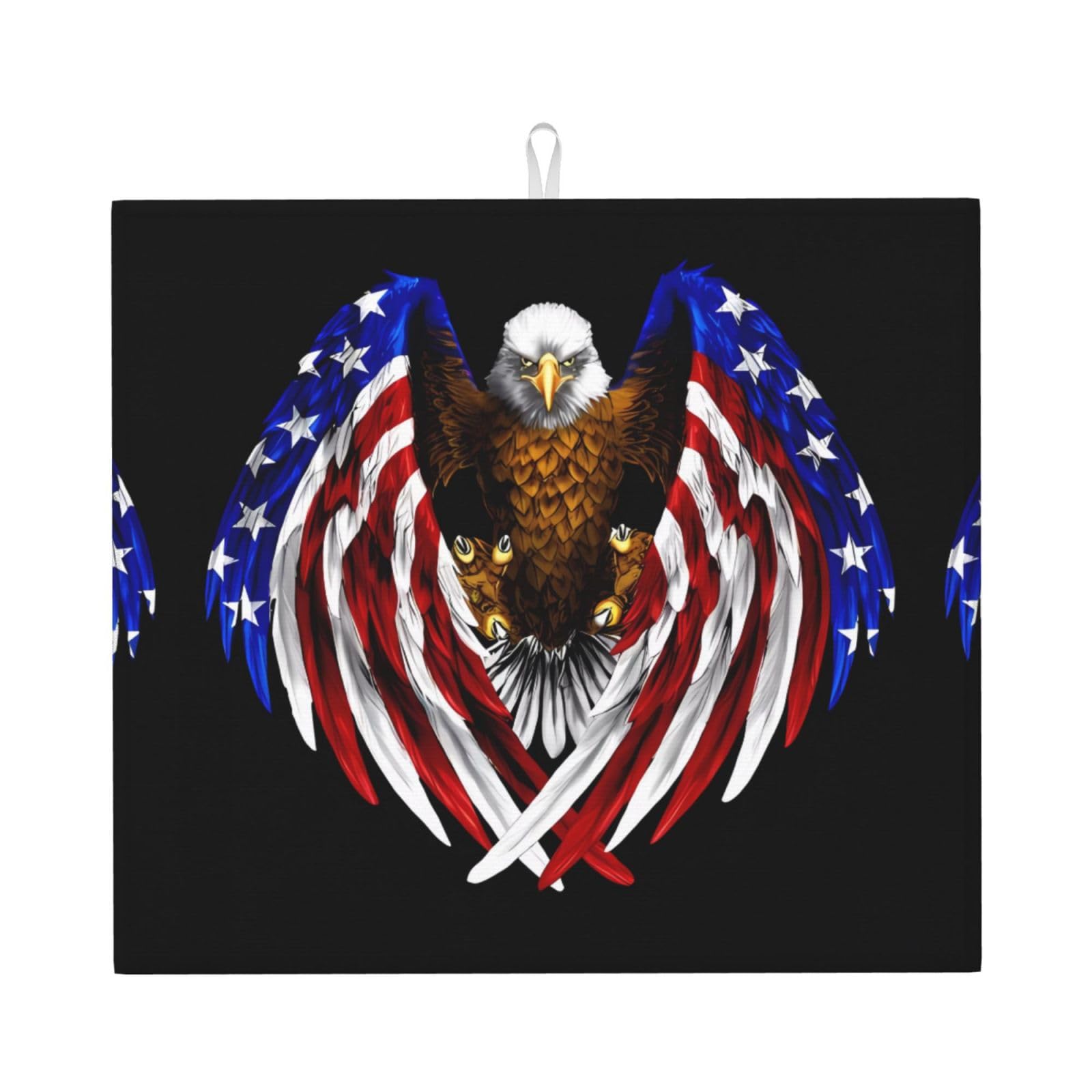 WHJDPP USA Flag Patriotic Eagle Prints Kitchen Drying Mat - Absorbent Dish Drying Throw with Colorful Prints, Quick-Dry Countertop Layer for Dishes & Appliances - Non-Slip & Foldable