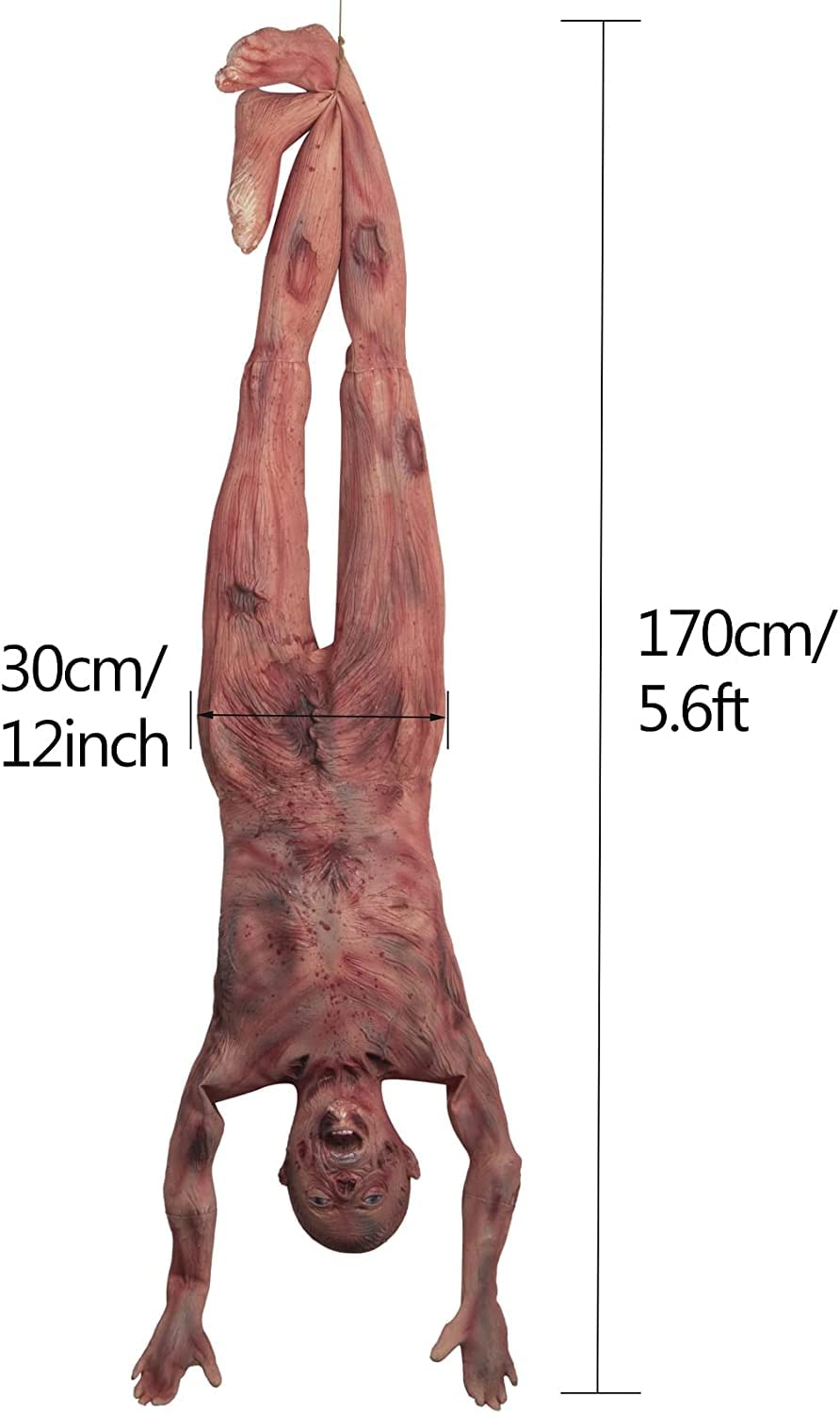 Cadavere insanguinato di Halloween, Torso di cadavere Appeso con Pelle in Lattice Lungo 150 cm per Oggetti di Scena di Halloween, casa stregata, Zombie