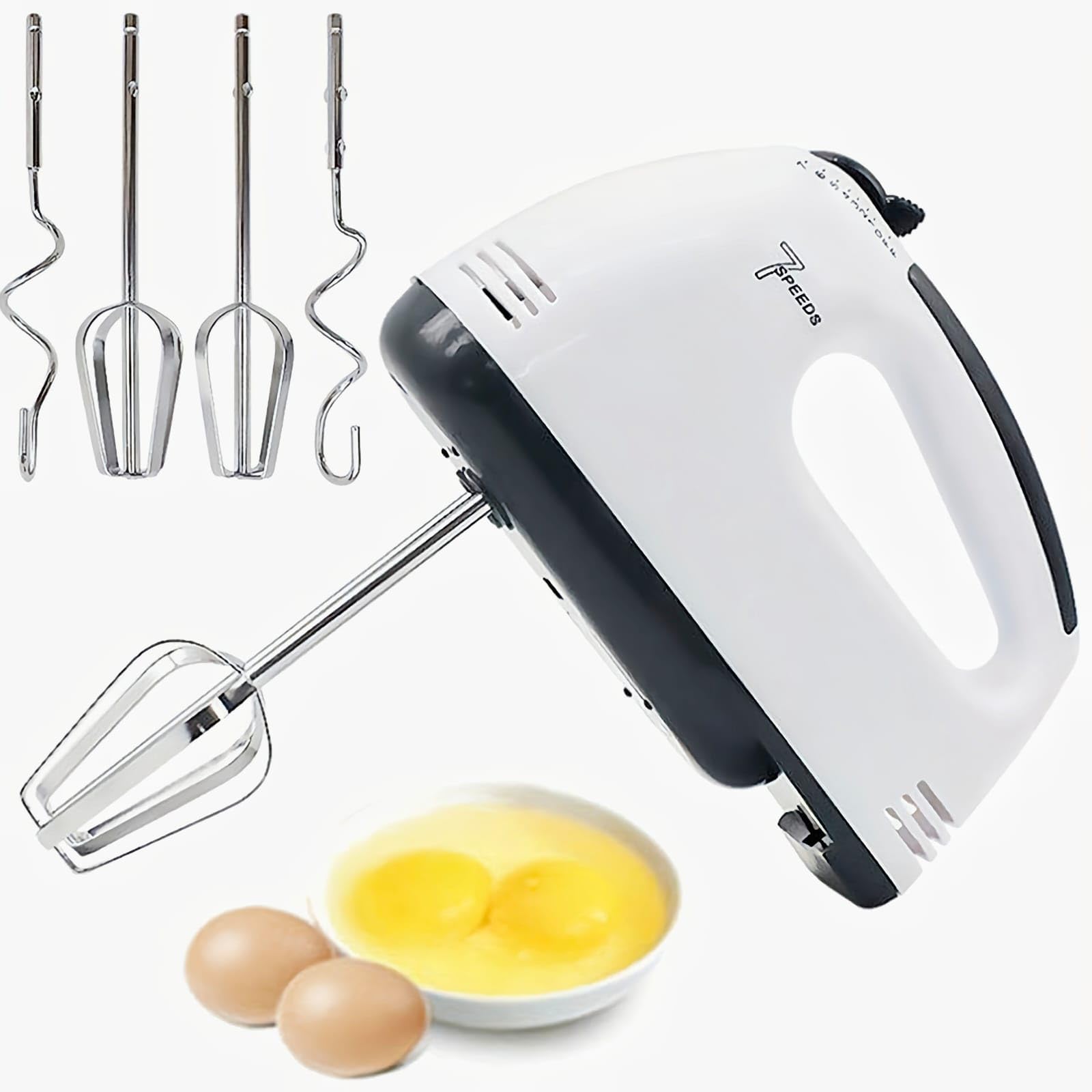 7-Speed Electric Hand Mixer with 4 Stainless Steel Attachments | Portable Egg Beater, Dough Hooks & Whisks for Baking and Cooking.-image-27