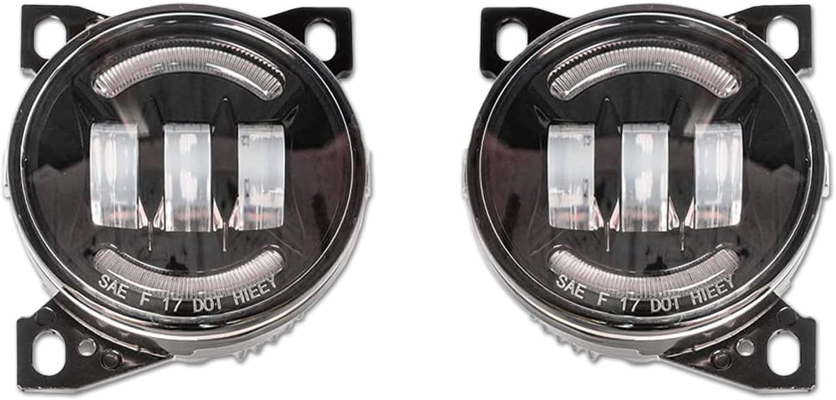 KOZAK Black Plastic Fog Light/Lamp Bezels and Black Full LED Fog Lights, Set for Right Passenger and Left Driver Side, Compatible with Kenworth T660, Includes Logo and Reflective Vest