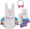 Bagilaanoe Baby Girls Birthday Clothes Sleeveless Letter Donut Print Romper with Bow Headband and Leg Warmers