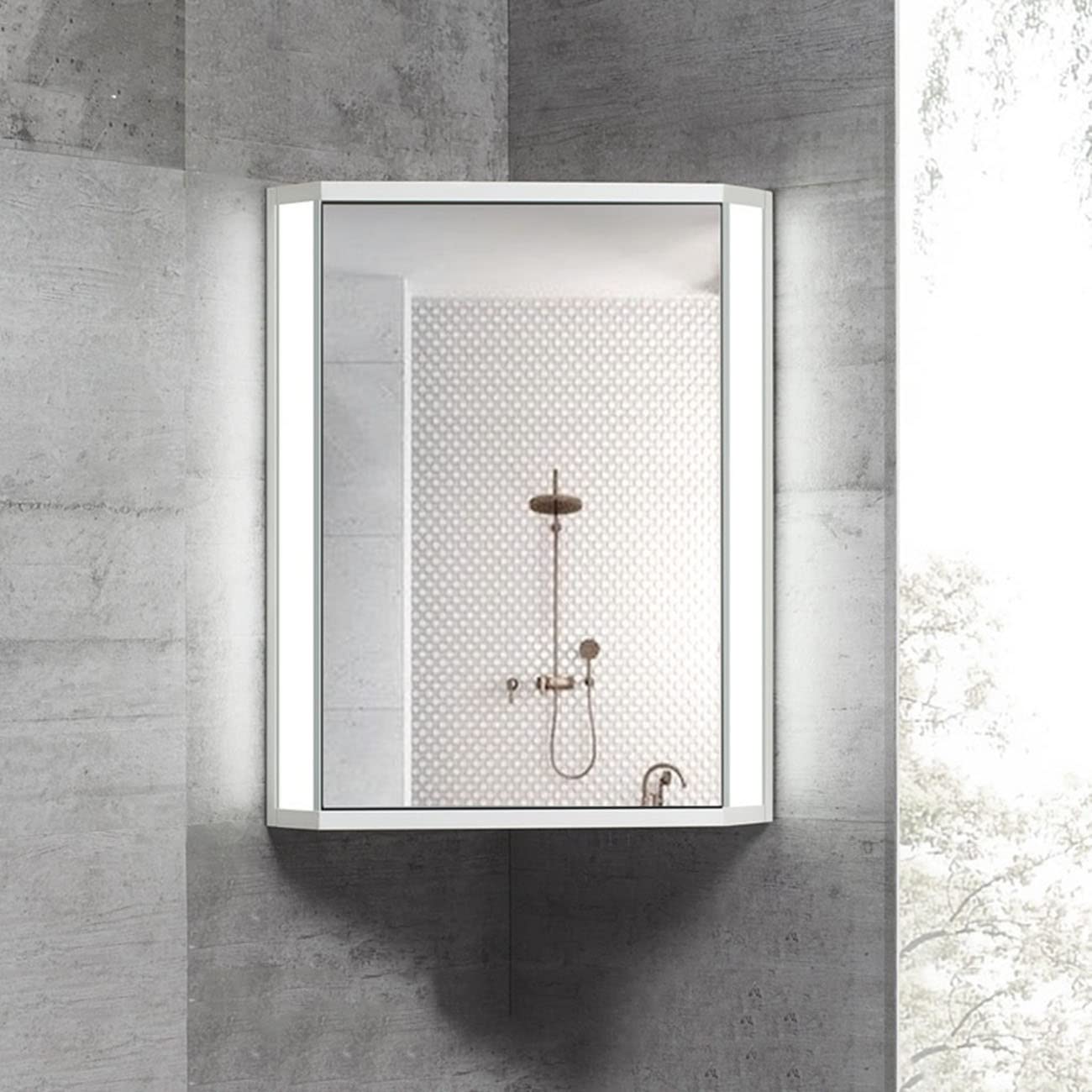 Mobiletto A Specchio Angolare da Bagno Armadietti A Parete con Luci A LED Armadietto A Specchio da Bagno Illuminato - Salvaspazio