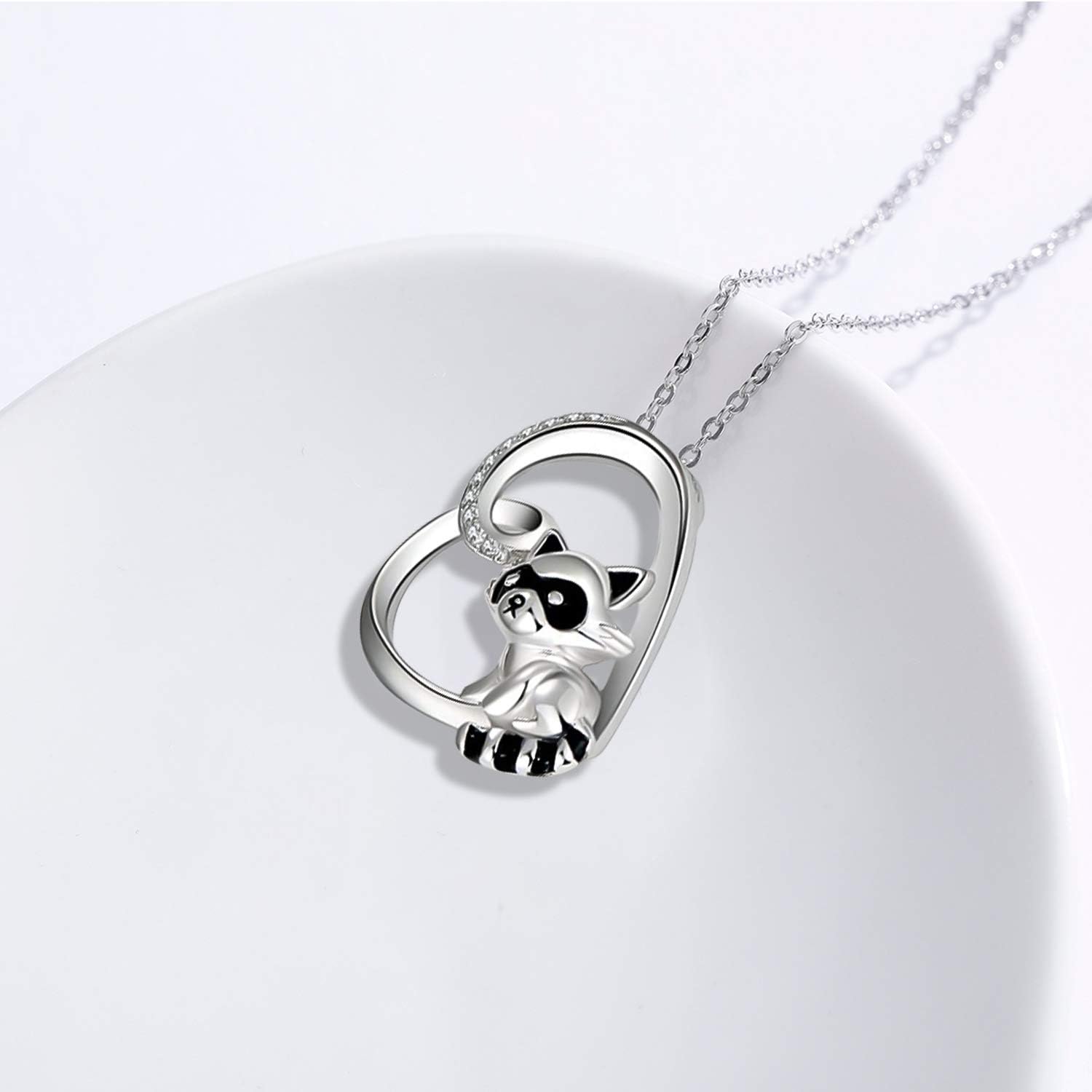 CHENGHONG Sterling Silver Cardinal Necklace - Cute Raccoon Pendant Moss Agate Cardinal Raccoon Jewelry Gifts for Women - Image 2
