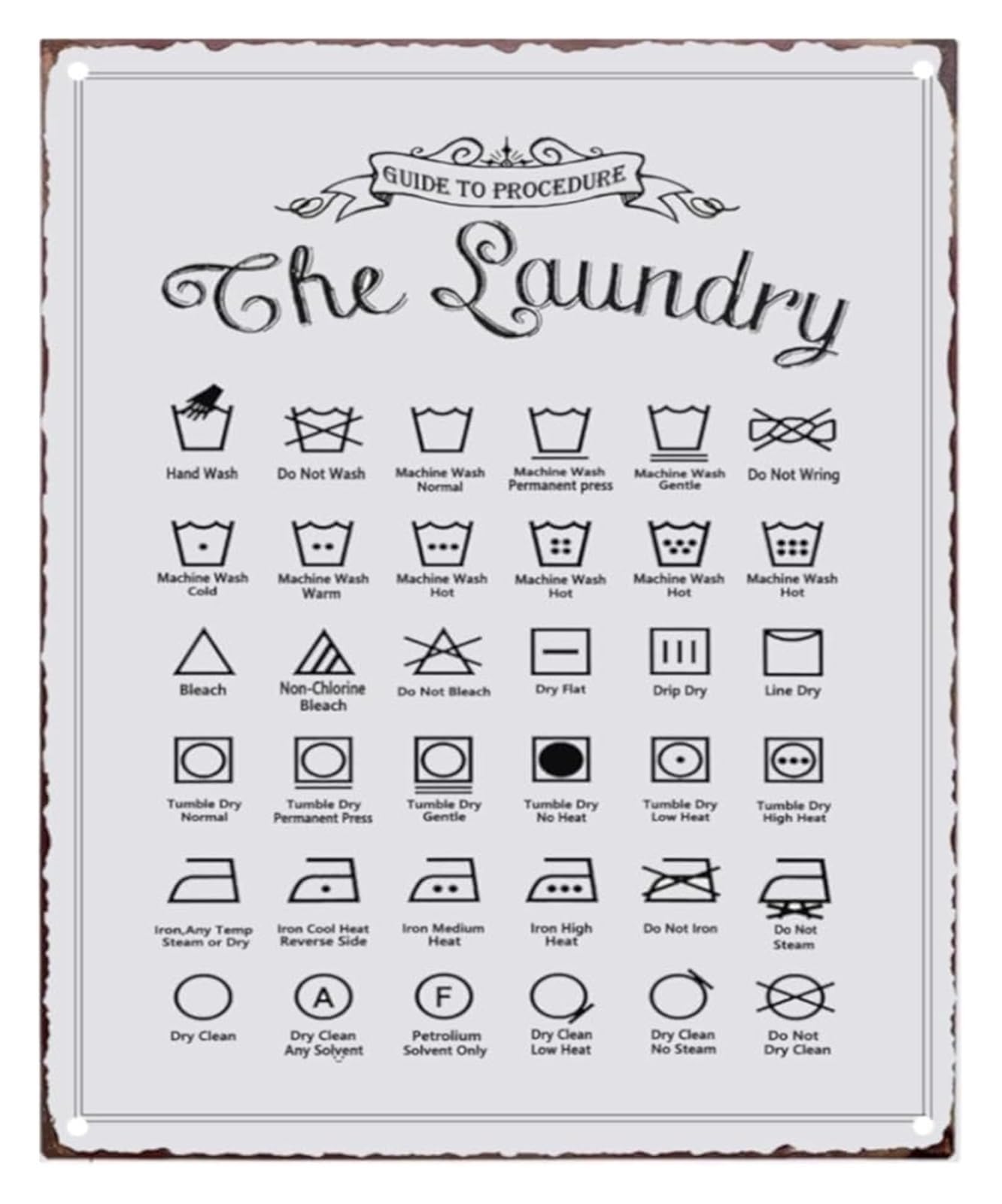 ZDVHOMCB Rustic Laundry Guide Tin Sign Vintage Aluminum Art Retro Wall Decor for Laundry Room Bathroom Washroom Country Farmhouse Home 8 X 12 inch