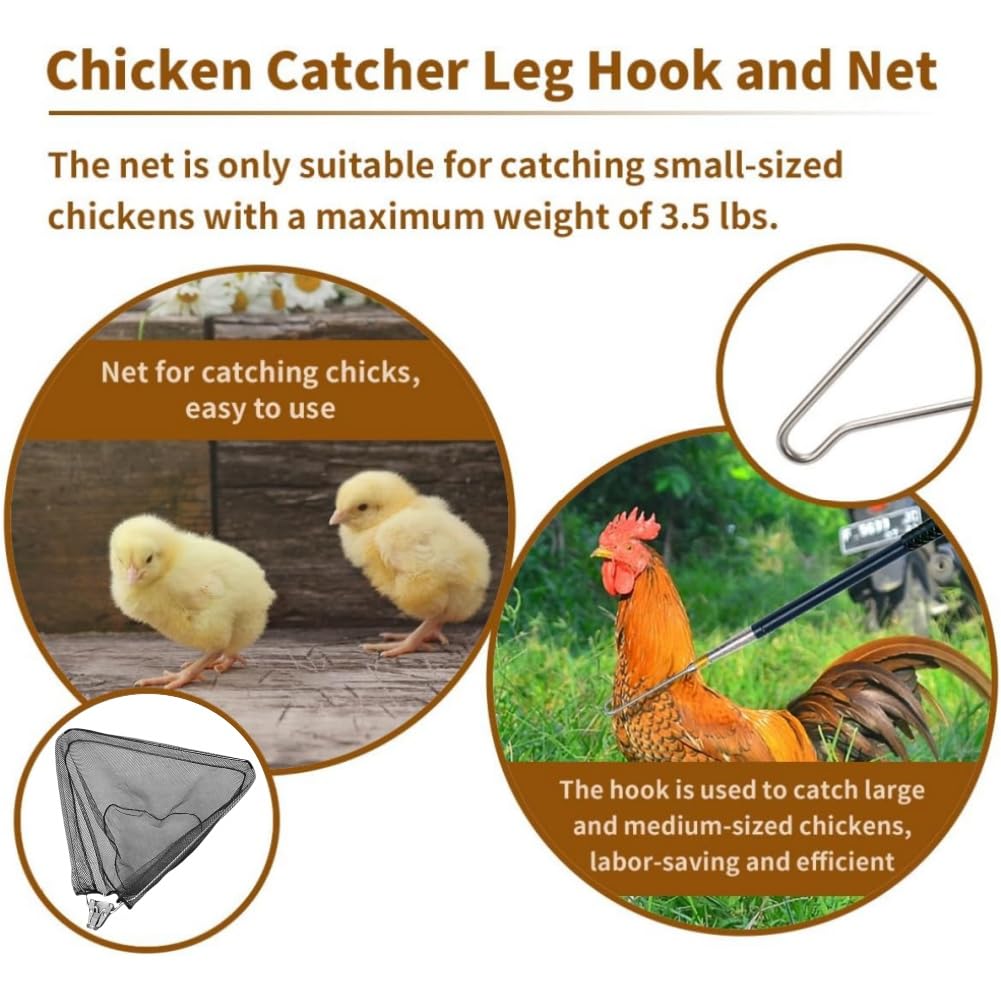 2 in 1 Retractable Poultry Hooks and Net Kit Stainless Steel Fish Hooks for Poultry Chicken Turkey Goose Duck Birds Small Animals Fish : 