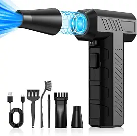 CAGIWIRU Espanador de Ar Comprimido – Mini Ventilador Turbo, 180.000 RPM, Preto, Sem Fio, Compacto, para Limpeza de Teclado, PC, Casa e Carro