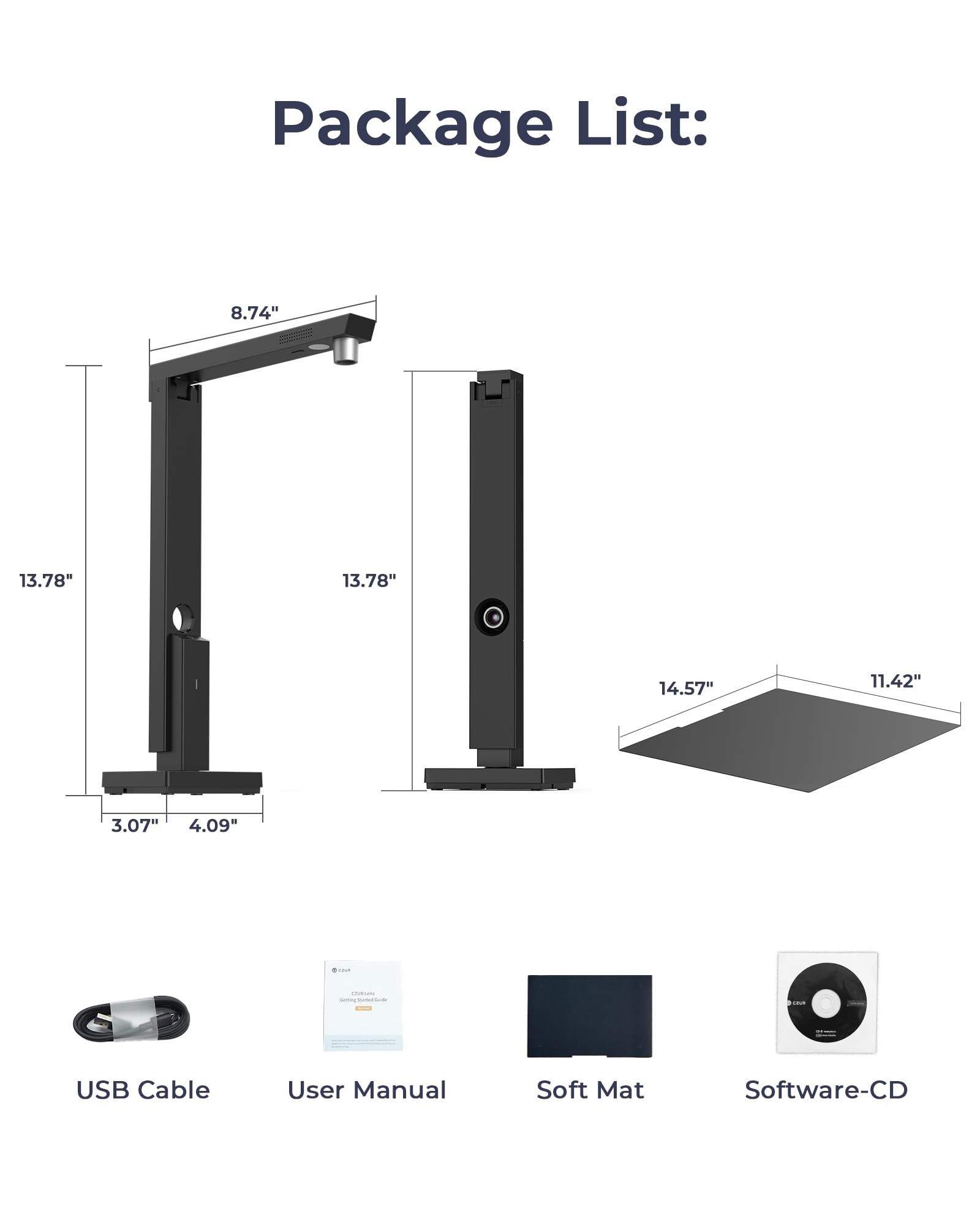 CZUR Lens 800 Pro Compact Scanner de Documents, 8 Mégapixels, 270 DPI, 60 PPM, USB 2.0, Numérisation Rapide Taille de Capture A4, Compatible avec Windows et macOS
